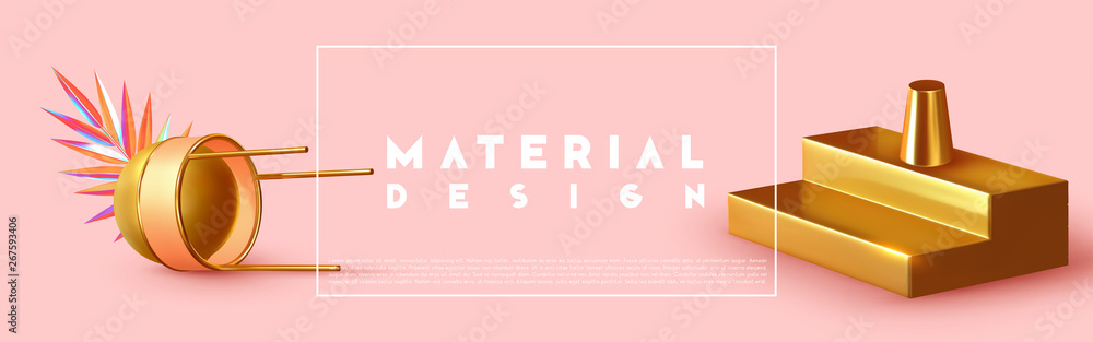 Poster minimal design with realistic shapes of 3d objects.