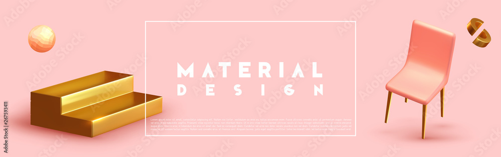 Poster minimal design with realistic shapes of 3d objects.