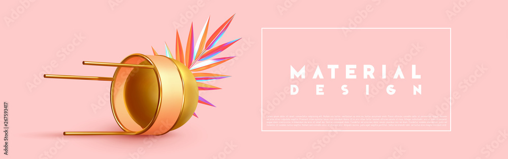 Poster minimal design with realistic shapes of 3d objects.
