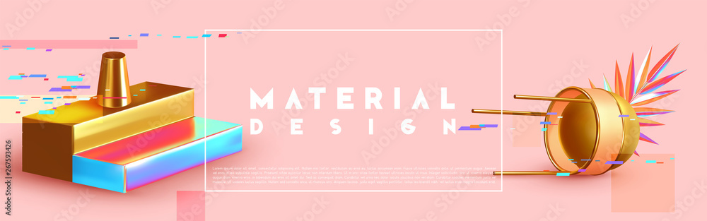 Poster minimal design with realistic shapes of 3d objects.