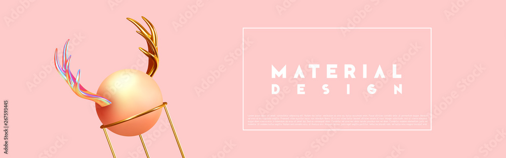 Poster minimal design with realistic shapes of 3d objects.