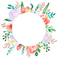 Watercolor floral frame  border - flower illustration for wedding, anniversary, birthday, invitations, romantic events. on white background. Pastel colors. 