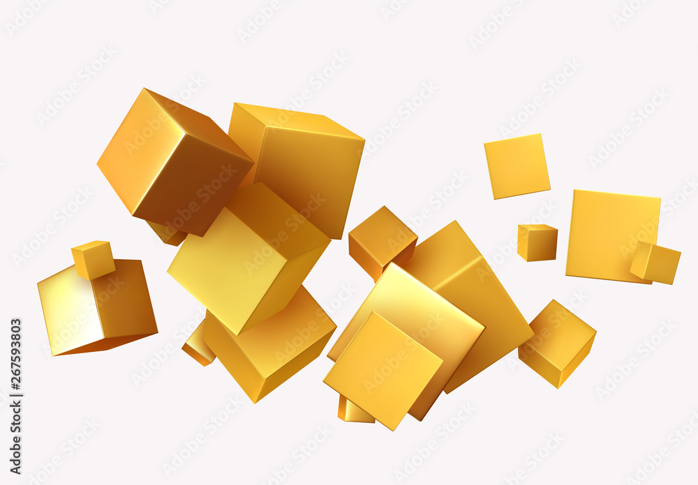 Poster abstract background with 3d cubes gold color
