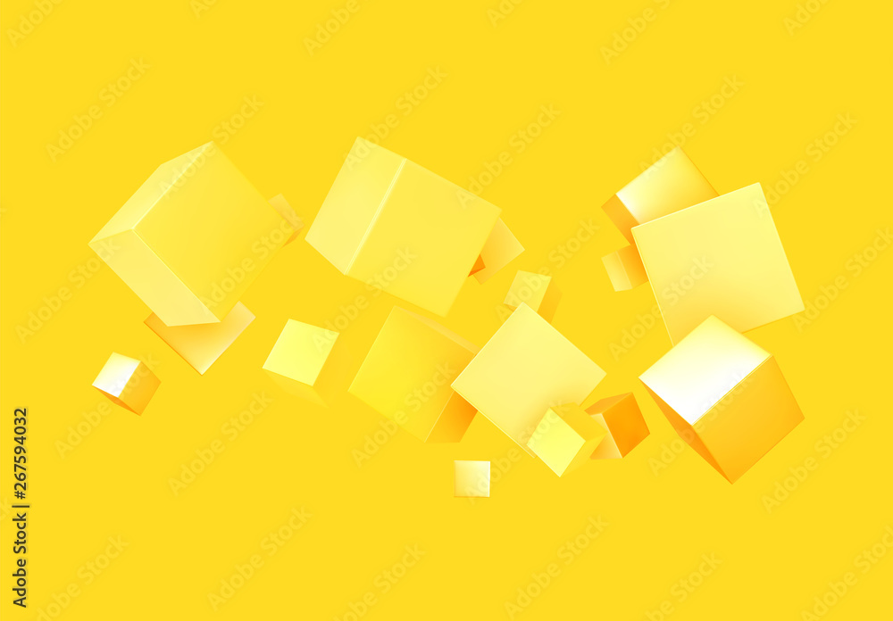 Poster abstract background yellow color with 3d cubes.