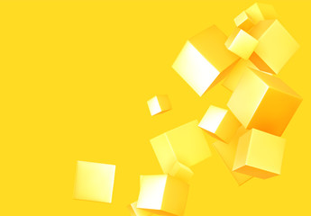 Abstract Background yellow color with 3d cubes.