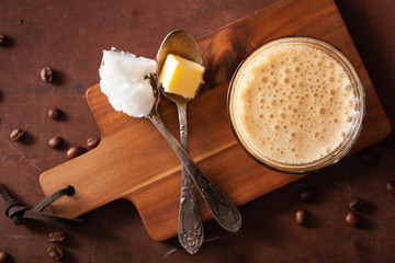 bulletproof coffee, keto paleo drink blended with butter and coconut oil