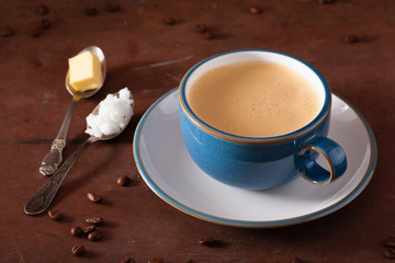 bulletproof coffee, keto paleo drink blended with butter and coconut oil