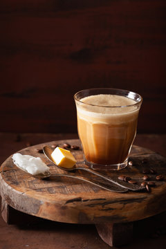 bulletproof coffee, keto paleo drink blended with butter and coconut oil