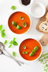 tomato soup flat lay on white backgorund
