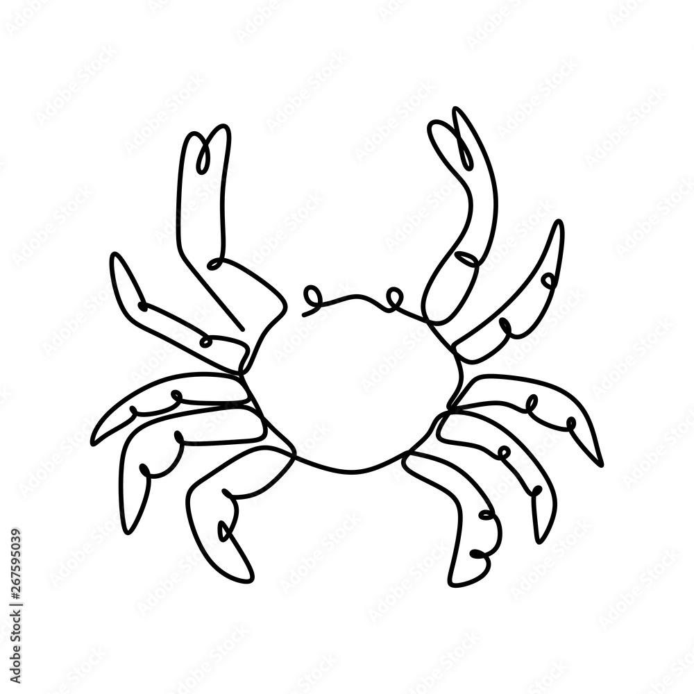 Poster crab one line drawing minimalist design continuous style