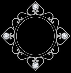 cornice decorativa color argento con diamanti su sfondo nero
