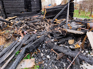 Burnt wooden house