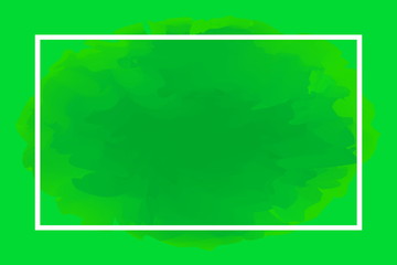 rectangle line white on abstract green background, empty frame on green water color art template and copy space, green watercolor banner frame blank, frame painted watercolor banner green blank