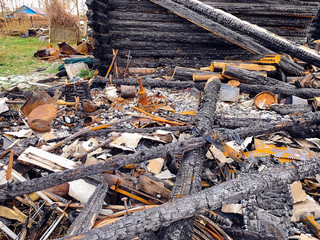 Burnt wooden house