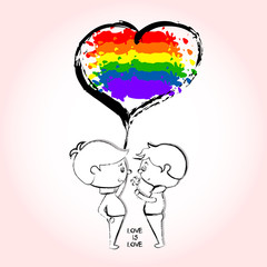 Valentine's Day card gay couple,homosexual male couple in love. Lgbt community people. Gay men. Boys love boys. Love is Love