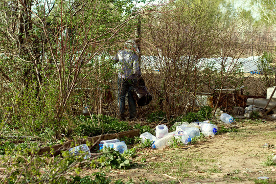 cleaning the land from plastic garbage ecology