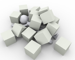 3d person covered with boxes cubes