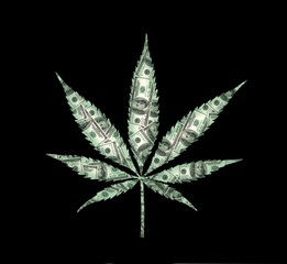 Cannabis leaf with dollar texture