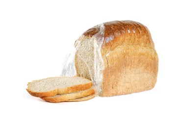 A loaf of sliced bread. Close up. Isolated on white background