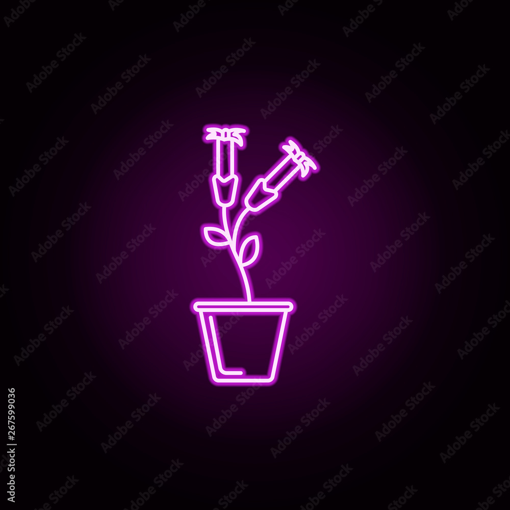 Poster crocus in pot neon icon. elements of flower set. simple icon for websites, web design, mobile app, i