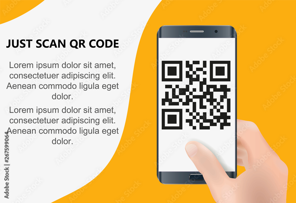 Poster scan qr code to mobile phone. electronic , digital technology, barcode. vector illustration.