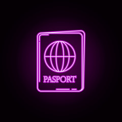 Passport neon icon. Elements of airport set. Simple icon for websites, web design, mobile app, info graphics