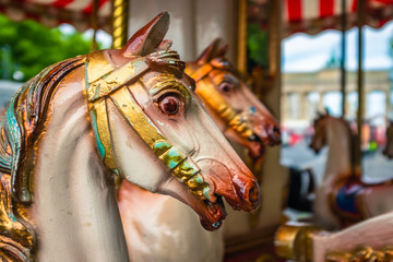 Fototapeta na wymiar Horses on a Vintage Carousel