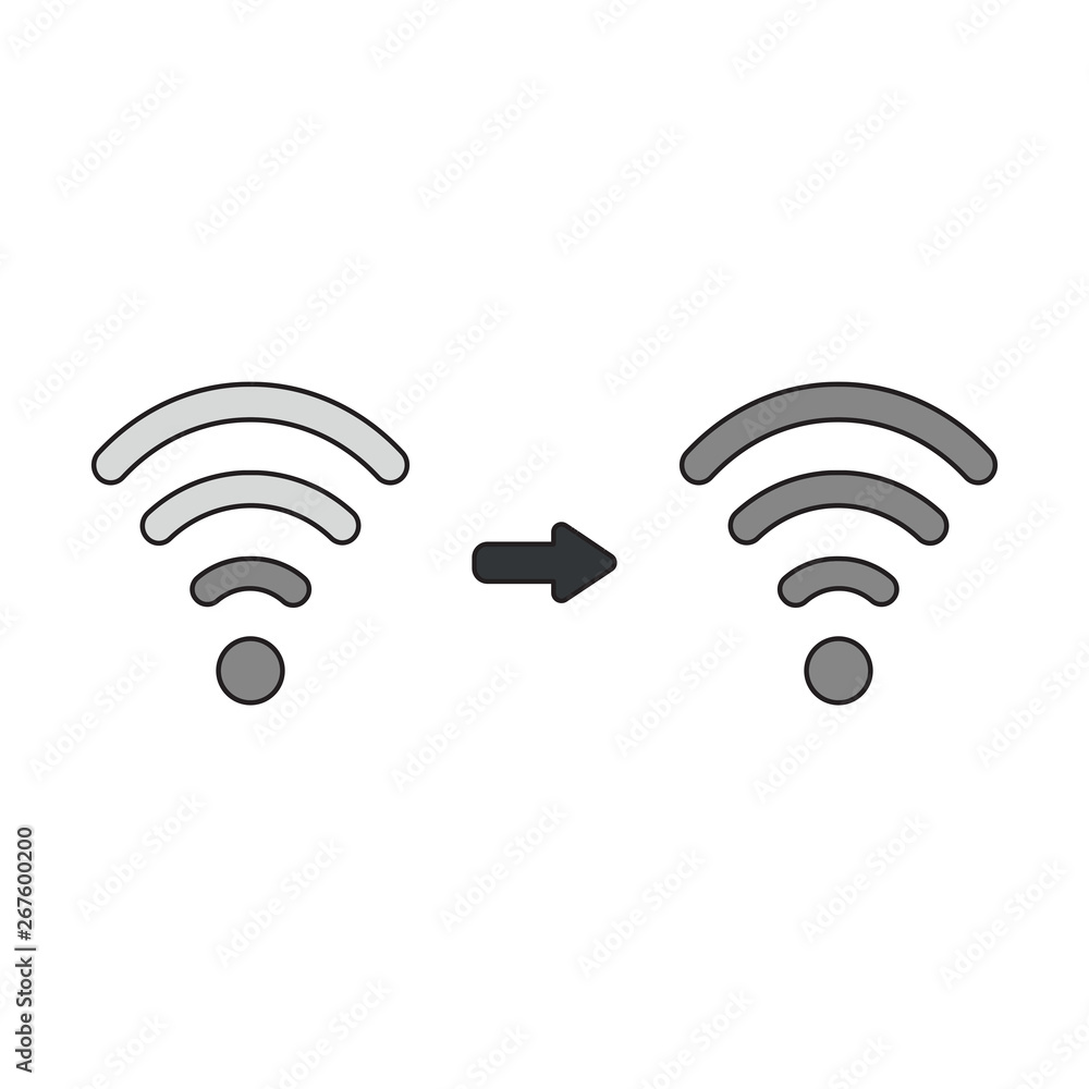 Poster vector icon concept of low and high wifi signals. black outlines and colored.