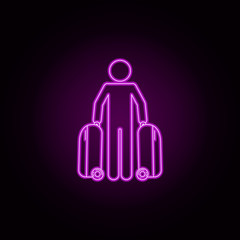 Passenger with suitcases neon icon. Elements of airport set. Simple icon for websites, web design, mobile app, info graphics