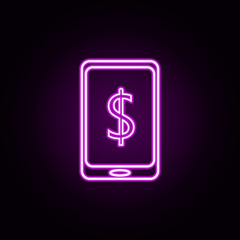 mobile banking neon icon. Elements of bank set. Simple icon for websites, web design, mobile app, info graphics