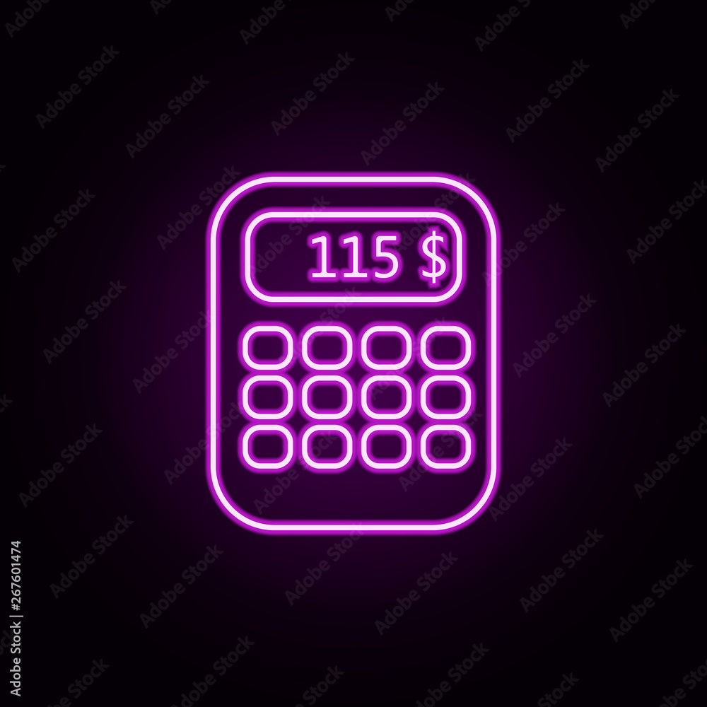 Aufkleber calculating money on a calculator neon icon. elements of bank set. simple icon for websites, web des