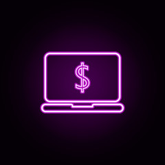 money laptop neon icon. Elements of bank set. Simple icon for websites, web design, mobile app, info graphics