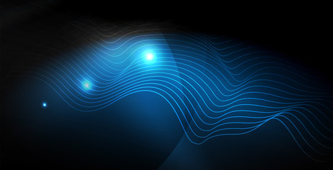 Glossy shiny glowing neon waves