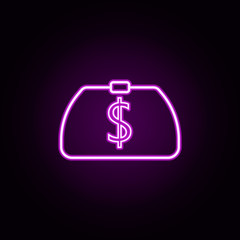 women's wallet with money neon icon. Elements of bank set. Simple icon for websites, web design, mobile app, info graphics