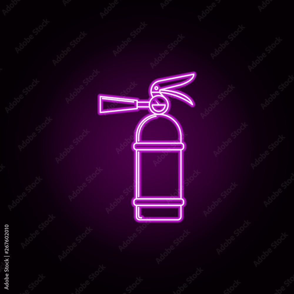 Poster fire extinguisher neon icon. elements of fireman set. simple icon for websites, web design, mobile a