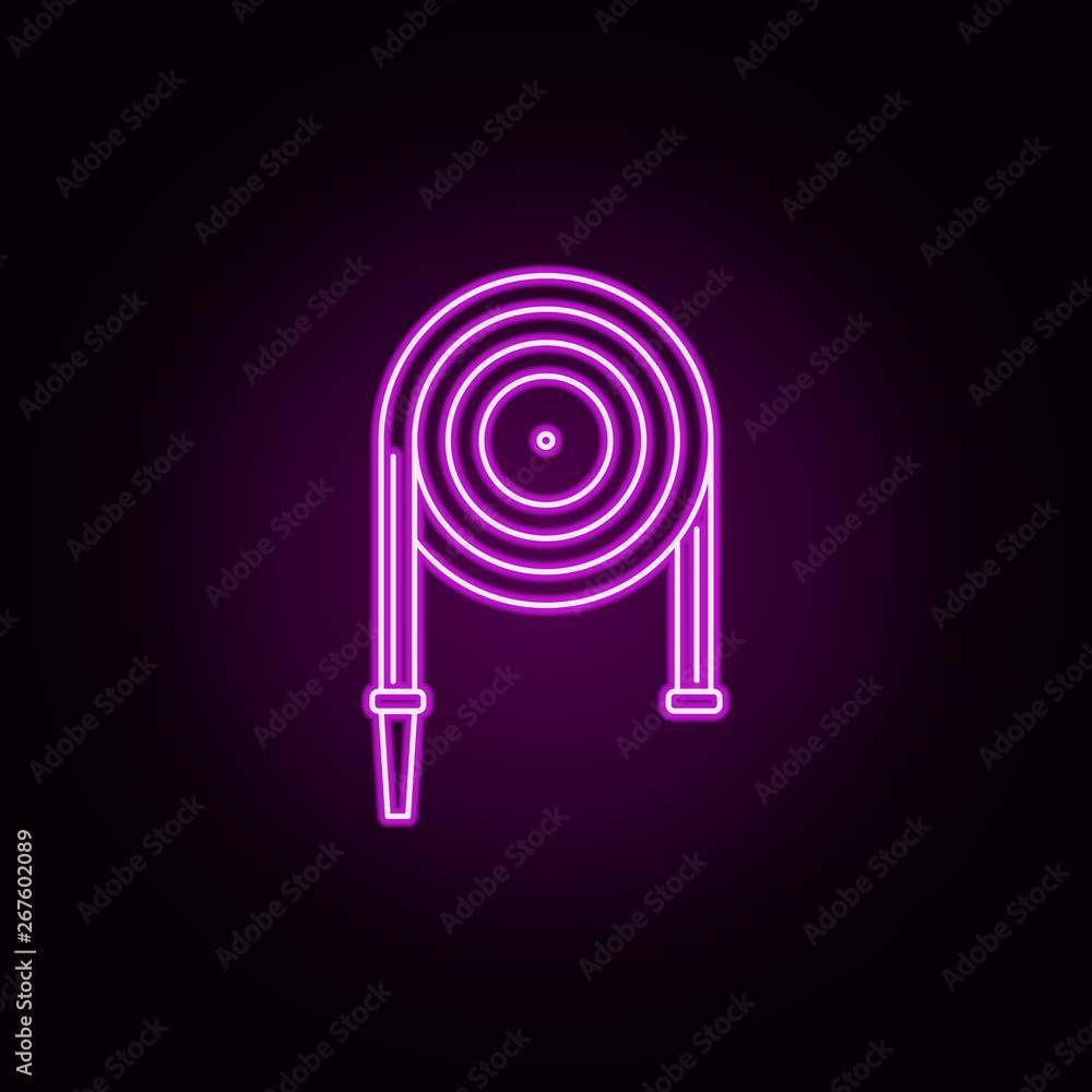 Poster fire hose neon icon. elements of fireman set. simple icon for websites, web design, mobile app, info