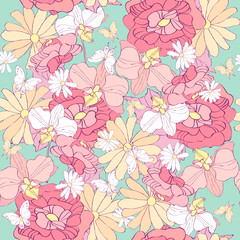 beautiful pink flowers , on a white, pattern
