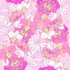 Fototapeta na wymiar beautiful pink flowers , on a white, pattern