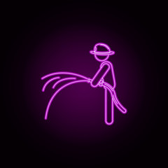 Fireman with hose neon icon. Elements of fireman set. Simple icon for websites, web design, mobile app, info graphics