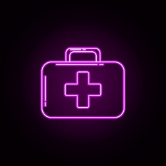 First aid bag neon icon. Elements of fireman set. Simple icon for websites, web design, mobile app, info graphics
