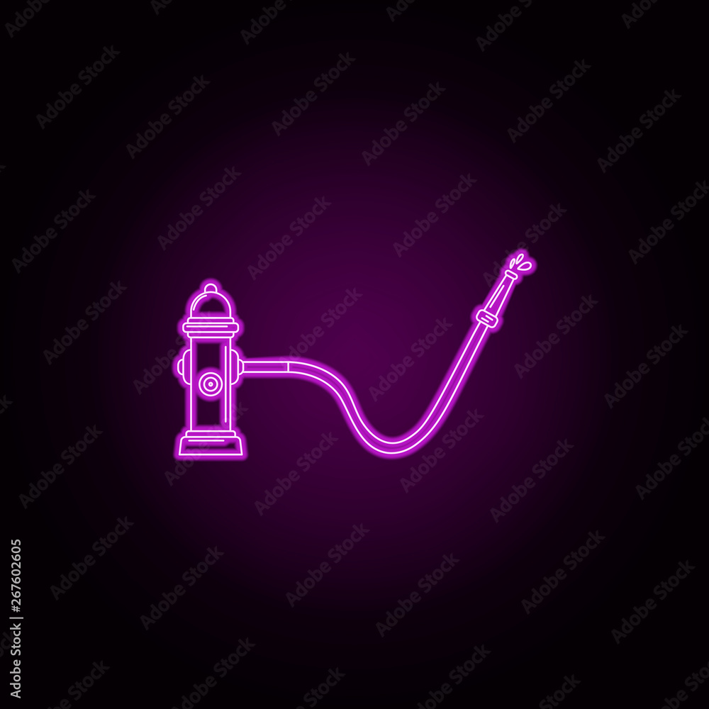 Poster fire hose neon icon. elements of fireman set. simple icon for websites, web design, mobile app, info