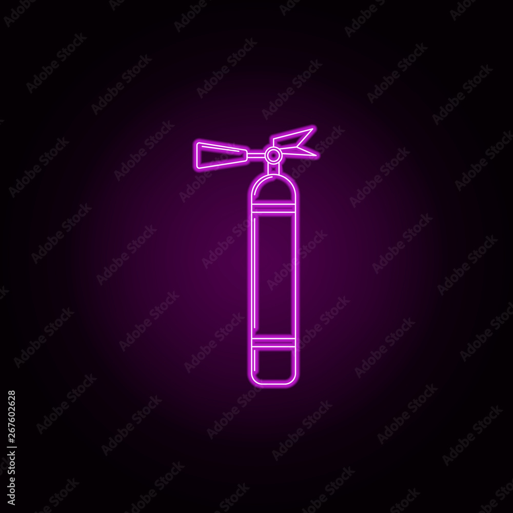 Poster fire extinguisher neon icon. elements of fireman set. simple icon for websites, web design, mobile a