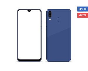 Realistic vector flat mock-up Samsung Galaxy M20 with blank screen isolated on white background. Scale image any resolution