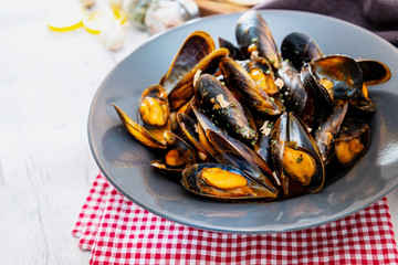 Italian Steamed Mussels cooked in Provencale style