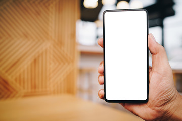 Man using Smartphone. Blank screen mobile phone for graphic display montage.