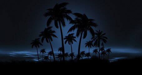 Fototapeta na wymiar Space futuristic landscape. Neon palm tree, tropical leaves.