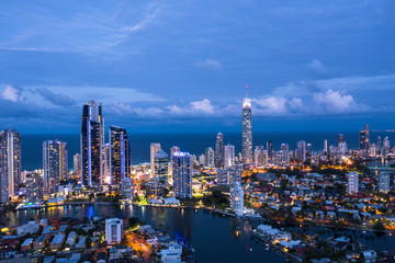 Surfers Paradise at dusk on Queensland's Gold Coast