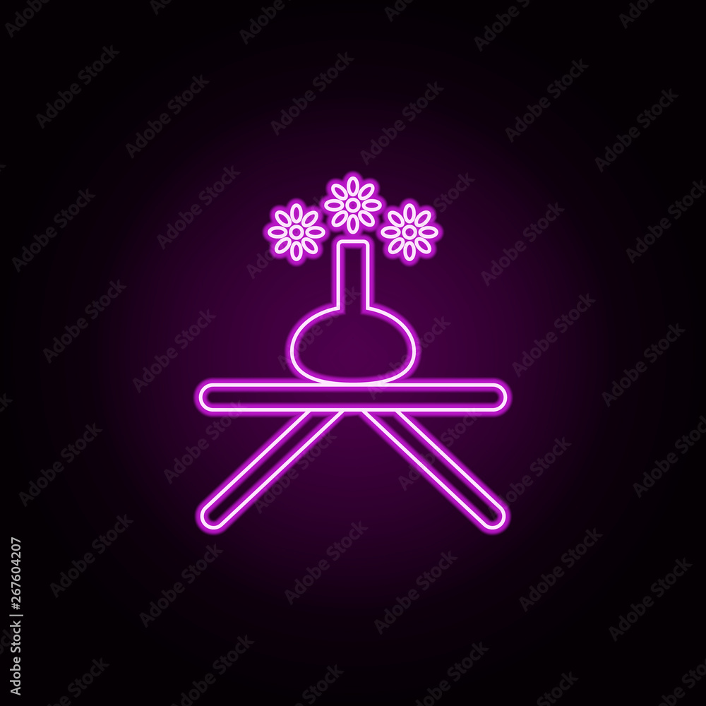 Poster table for a vase neon icon. elements of furniture set. simple icon for websites, web design, mobile 