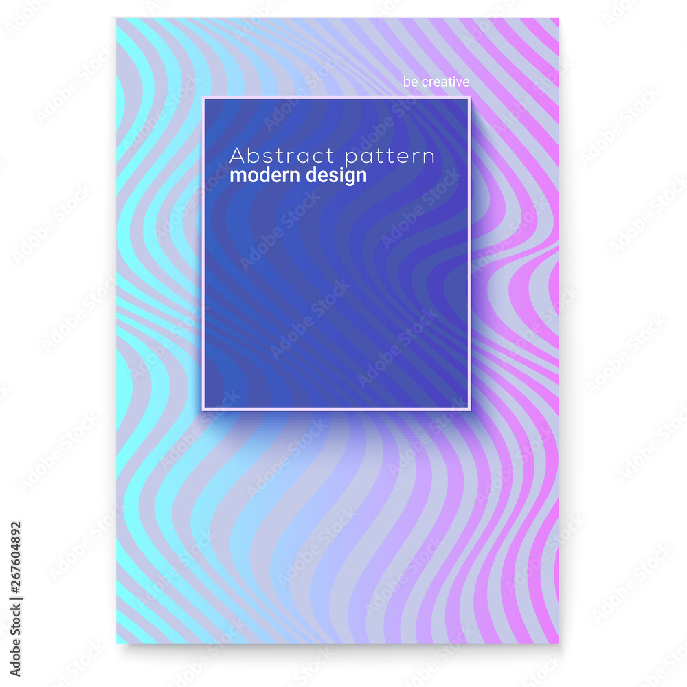 Poster vector layout from lines. wavy striped surface like flag or water. minimalistic design in gray, aqua