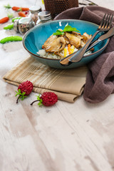 caramel pork and vegetable thai rice